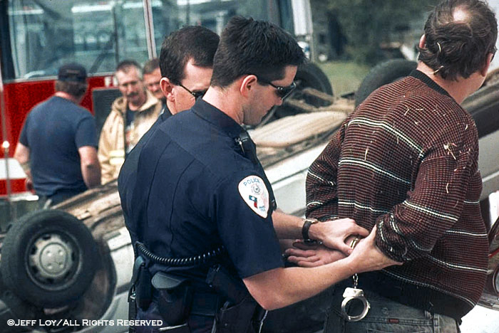 Paris, Texas police arrest the driver of a vehicle that was involved in a rollover accident. The man was taken into custody after failing a sobriety test.